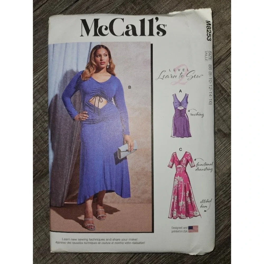 McCalls M8253 Sewing Pattern Misses Womens Knit Dresses Lace Up Back Size 8-16